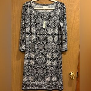 NWT Max Studio Black White Print Long Sleeve Sheath Dress Large